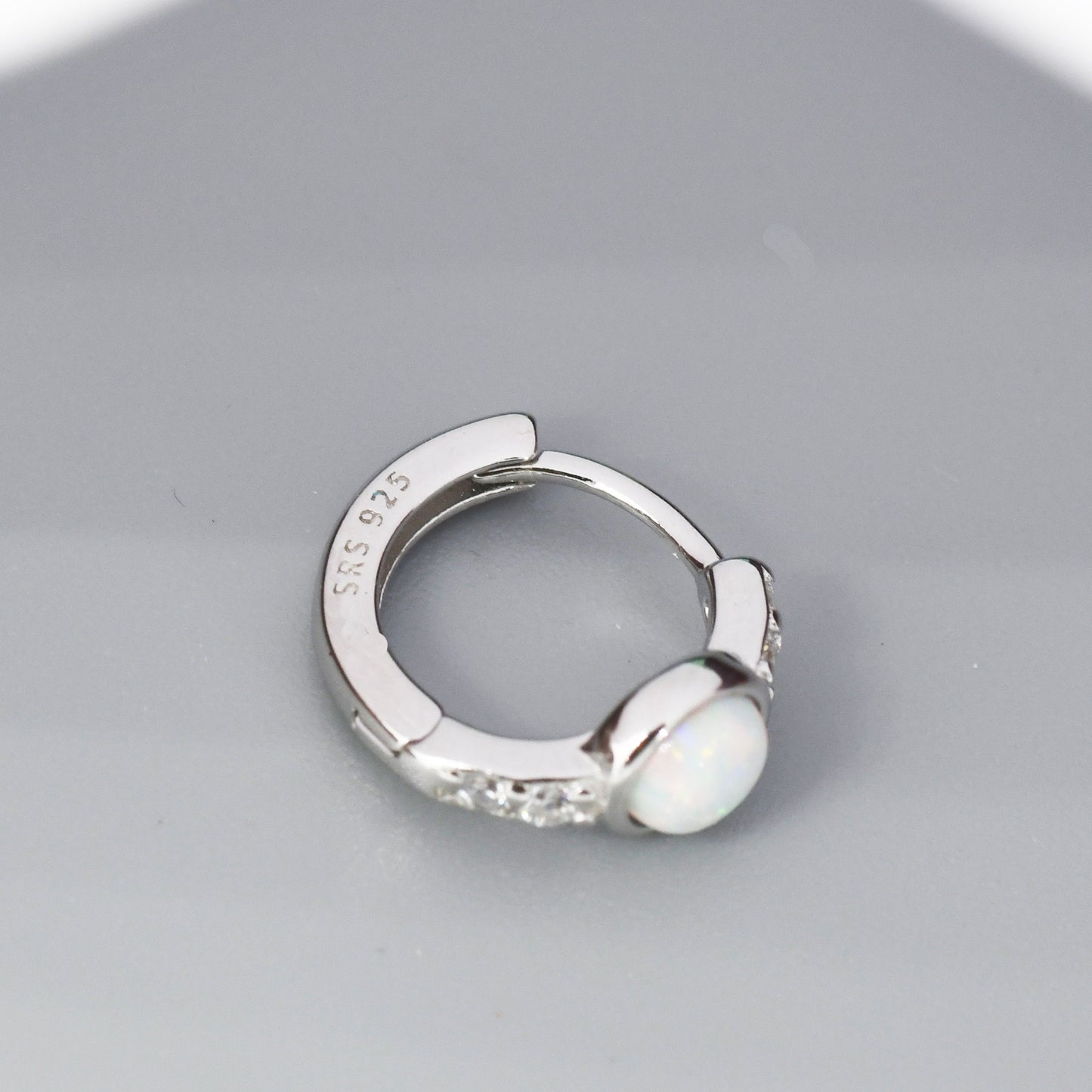 White Opal CZ Huggie Hoop Earrings in Sterling Silver, Silver or Gold, Tiny Opal Hoops, Opal Hoops, Single Opal Hoops