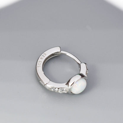 White Opal CZ Huggie Hoop Earrings in Sterling Silver, Silver or Gold, Tiny Opal Hoops, Opal Hoops, Single Opal Hoops