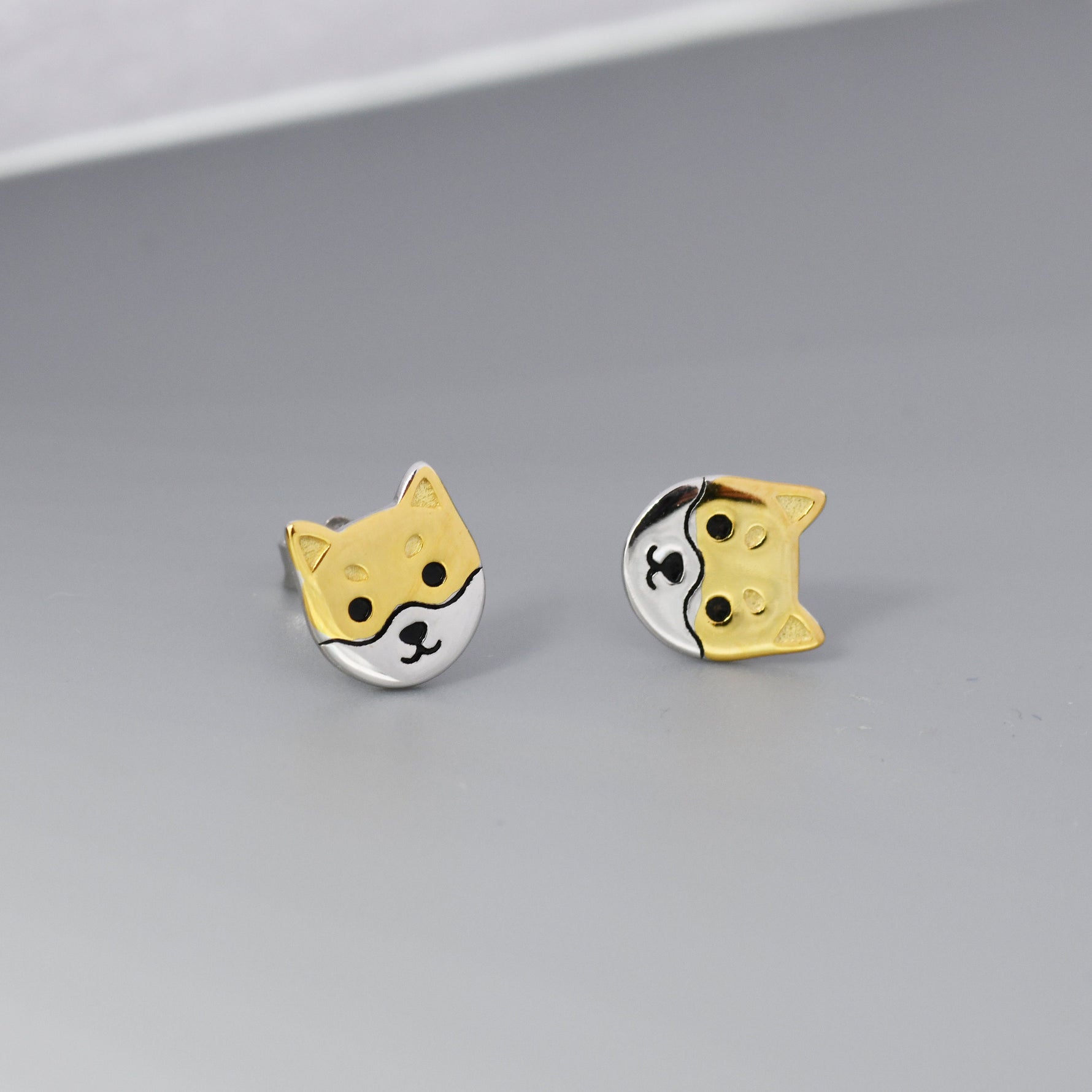 Japanese Shiba Inu Dog Stud Earrings in Sterling Silver - Dog Lover Earrings - Cute Animal Earrings - Cute, Fun, Whimsical