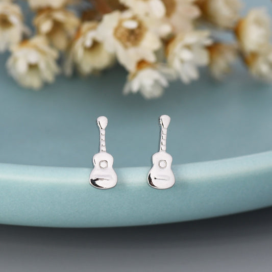 Tiny Acoustic Guitar Stud Earrings in Sterling Silver, Silver or Gold, Music Earrings