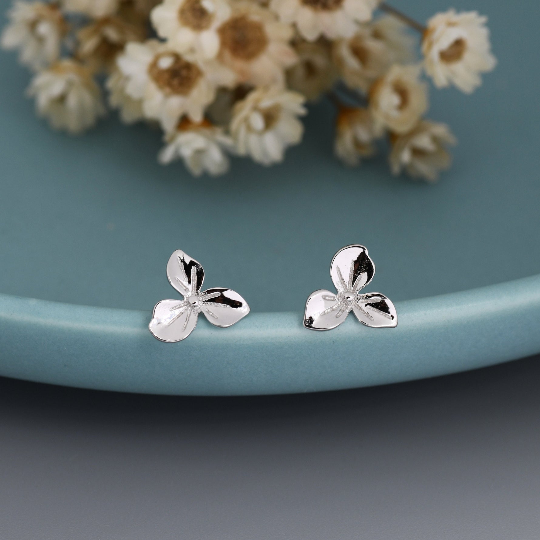 Hydrangea Flower Stud Earrings in Sterling Silver, Silver or Gold, Flower Earrings, Nature Inspired Flower Earrings