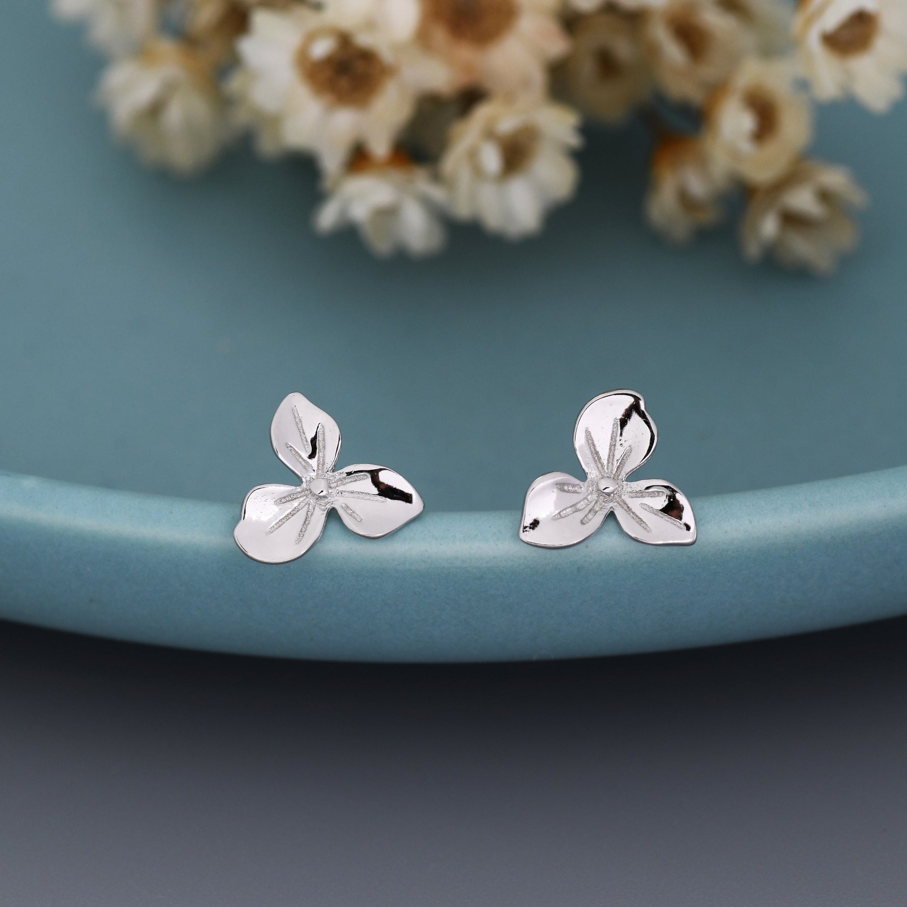 Hydrangea Flower Stud Earrings in Sterling Silver, Silver or Gold, Flower Earrings, Nature Inspired Flower Earrings