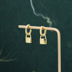 Sterling Silver Padlock Hoop Earrings, Detachable Lock Charm Dangle Hoop Earrings, Silver or Gold, Interchangeable