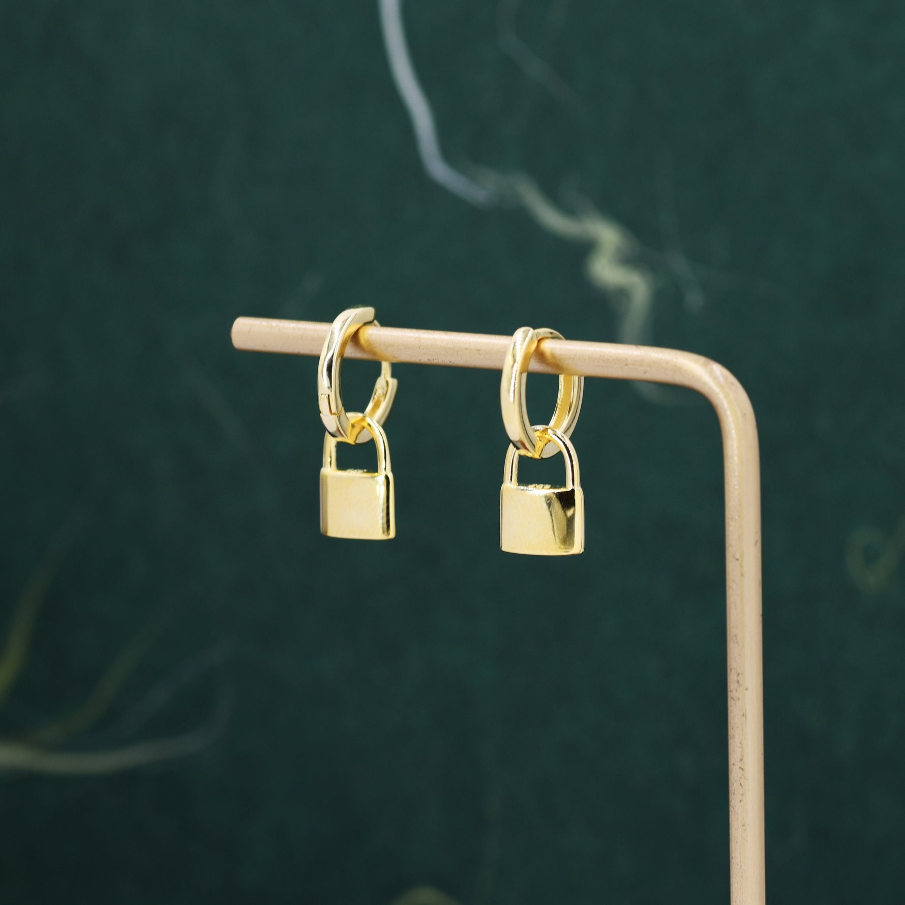 Sterling Silver Padlock Hoop Earrings, Detachable Lock Charm Dangle Hoop Earrings, Silver or Gold, Interchangeable