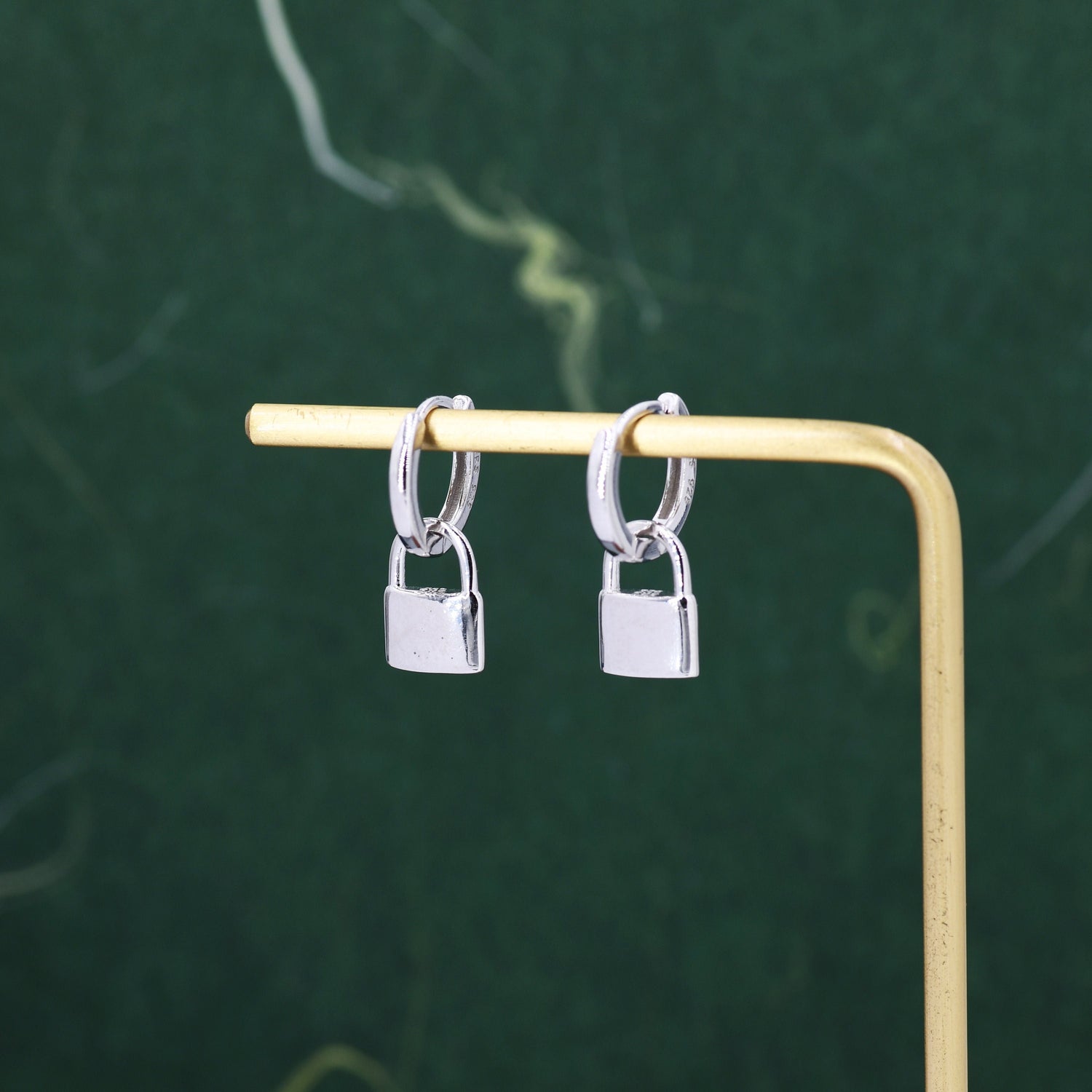 Sterling Silver Padlock Hoop Earrings, Detachable Lock Charm Dangle Hoop Earrings, Silver or Gold, Interchangeable