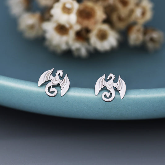 Dragon Stud Earrings in Sterling Silver, Silver or Gold, Nature Inspired Animal Earrings