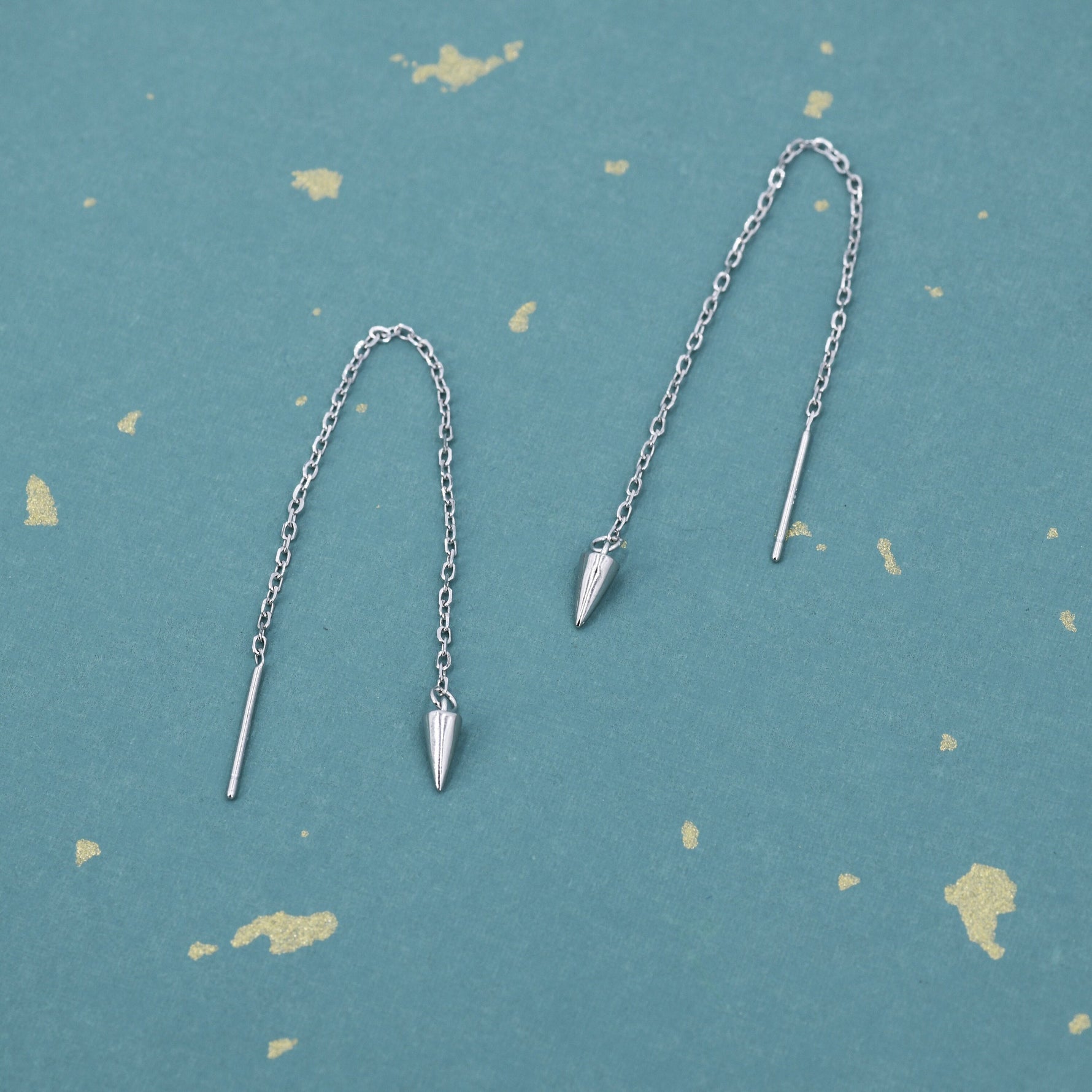 Dangling Spike Threader Earrings in Sterling Silver, Silver, Gold or Rose Gold, Arrow Ear Threaders, Pyramid Threaders
