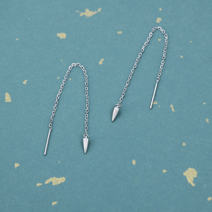 Dangling Spike Threader Earrings in Sterling Silver, Silver, Gold or Rose Gold, Arrow Ear Threaders, Pyramid Threaders