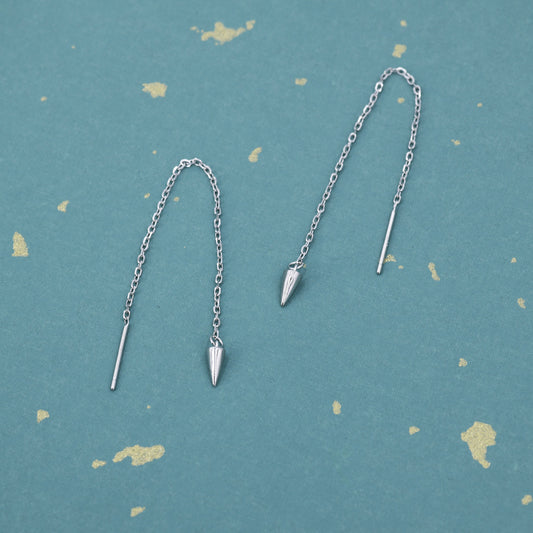 Dangling Spike Threader Earrings in Sterling Silver, Silver, Gold or Rose Gold, Arrow Ear Threaders, Pyramid Threaders