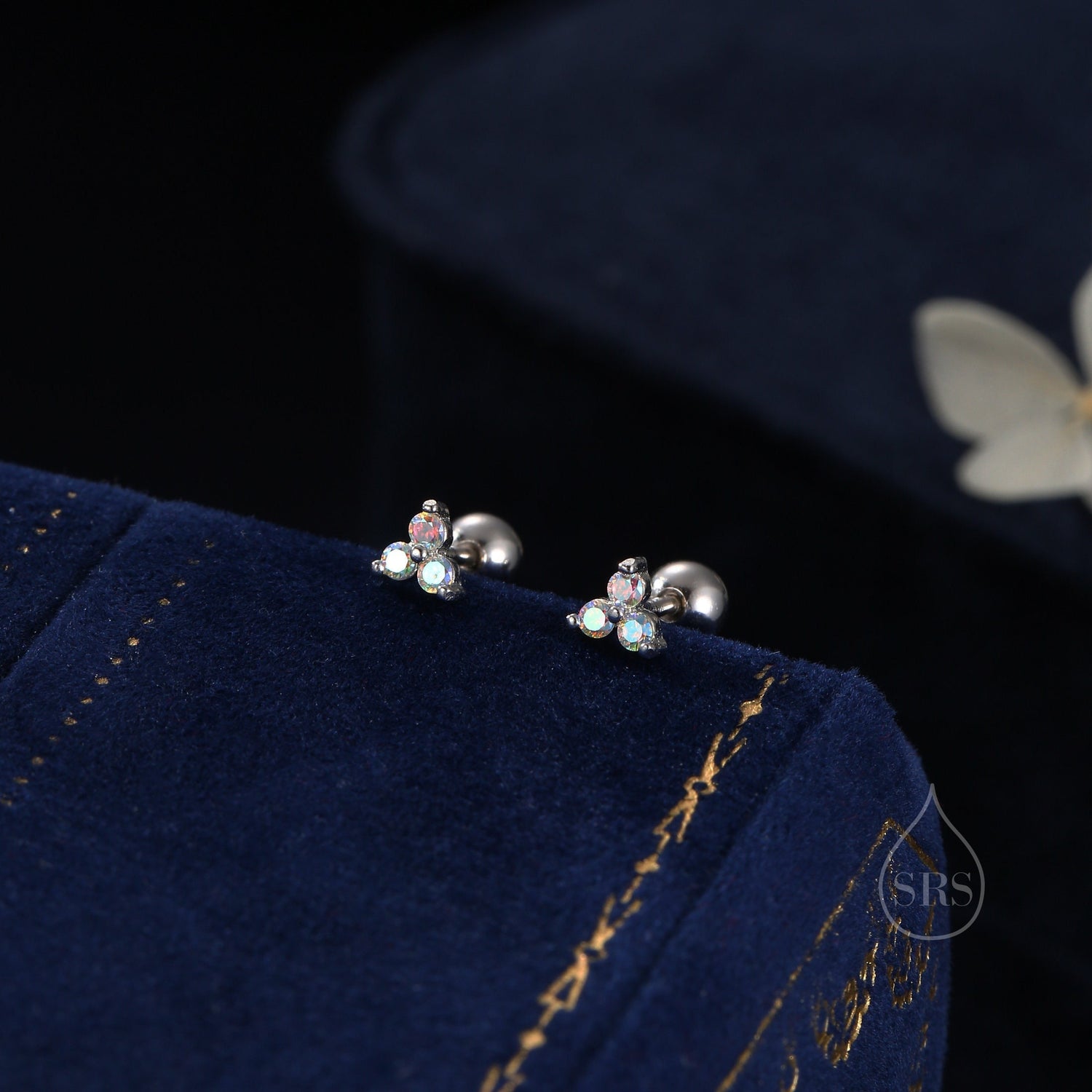 Three Dot AB Crystal Trio Screw Back Earrings in Sterling Silver with Sparkly CZ Crystals, Simple and Minimalist, Aurora Crystal