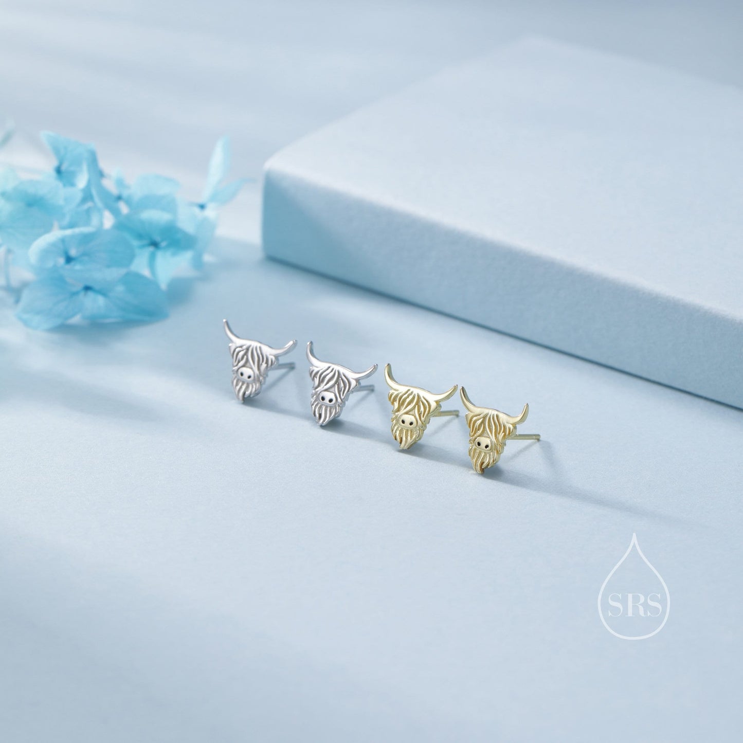 Highland Cow Stud Earrings in Sterling Silver, Silver or Gold Bull Earrings, Cow Earrings, Scottish Design