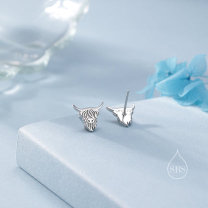 Highland Cow Stud Earrings in Sterling Silver, Silver or Gold Bull Earrings, Cow Earrings, Scottish Design