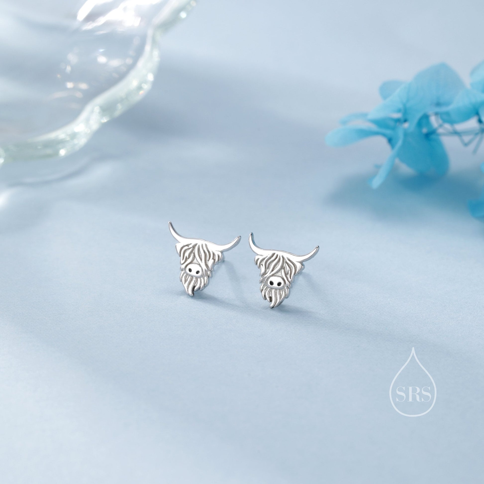 Highland Cow Stud Earrings in Sterling Silver, Silver or Gold Bull Earrings, Cow Earrings, Scottish Design