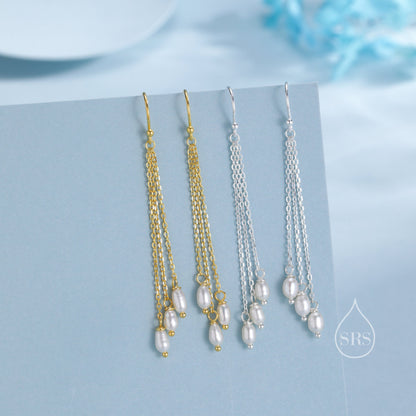 Genuine Freshwater Pearl Drop Earrings in Sterling Silver, Delicate Oval Pearl Cascade Dangle Earrings, Pearl Dangle Earring, Silver or Gold