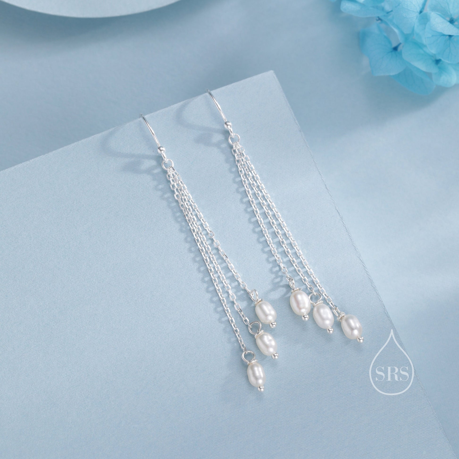 Genuine Freshwater Pearl Drop Earrings in Sterling Silver, Delicate Oval Pearl Cascade Dangle Earrings, Pearl Dangle Earring, Silver or Gold