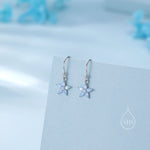 Sterling Silver Opal Blue CZ Flower Drop Dangle Earrings, Dainty Dangle Forget Me Not Flower Drop Earrings, Silver CZ Hook Earrings