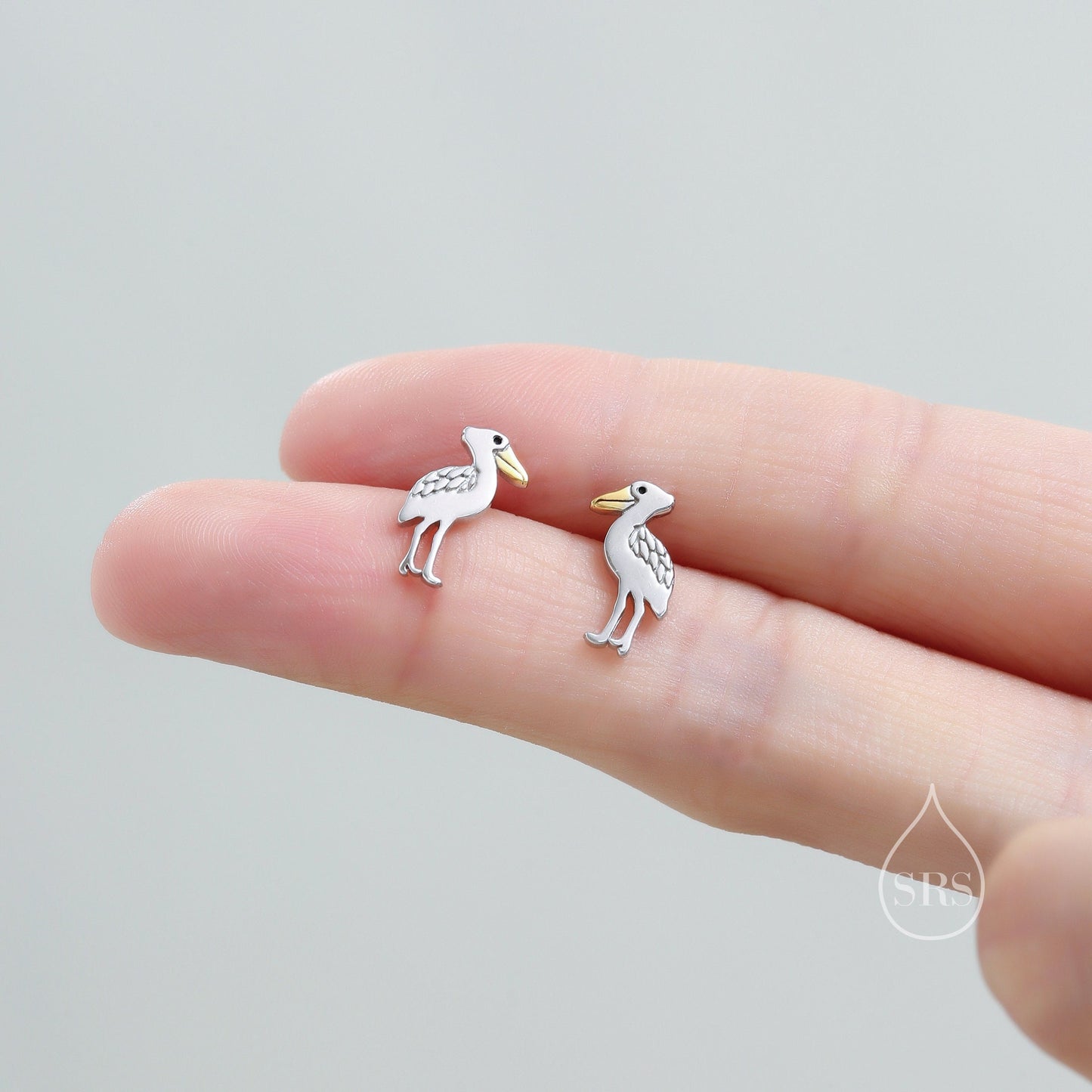 Sterling Silver Shoebill Stud Earrings, Cute Shoe Bill Stork Stud Earrings, Fun and Quirky Shoebill Jewellery