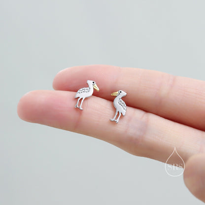 Sterling Silver Shoebill Stud Earrings, Cute Shoe Bill Stork Stud Earrings, Fun and Quirky Shoebill Jewellery