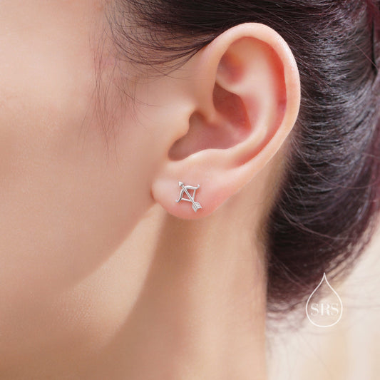 Bow and Arrow Stud Earrings in Sterling Silver, Silver or Gold or Rose Gold, Bow and Arrow Earrings