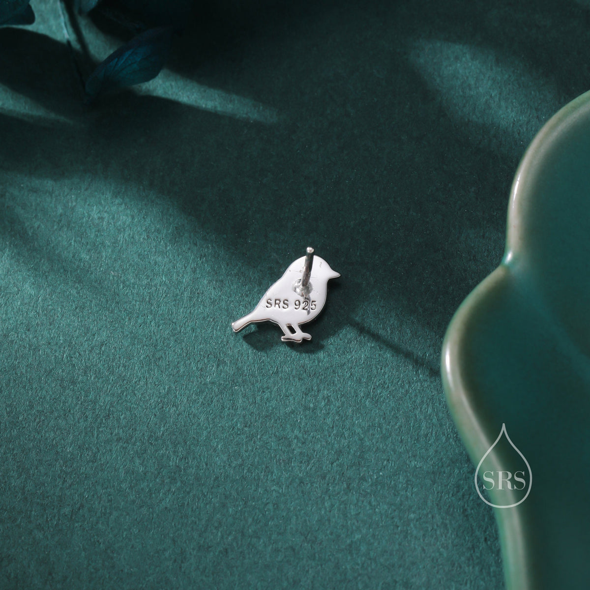 Mismatched Robin Bird and Holly Stud Earrings in Sterling Silver, Asymmetric Christmas Bird Earrings, Nature Inspired Earrings