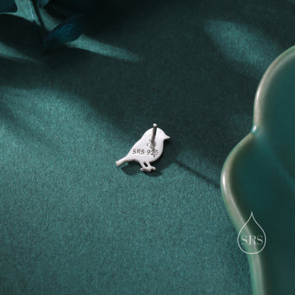 Mismatched Robin Bird and Holly Stud Earrings in Sterling Silver, Asymmetric Christmas Bird Earrings, Nature Inspired Earrings