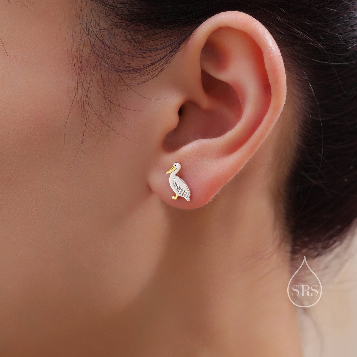 Mismatched Pelican and Fish Stud Earrings