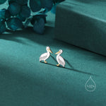 Pelican Bird Stud Earrings in Sterling Silver, Partial Gold Plate, Nature Inspired Animal Earrings, Pelican Earrings, Bird Earrings