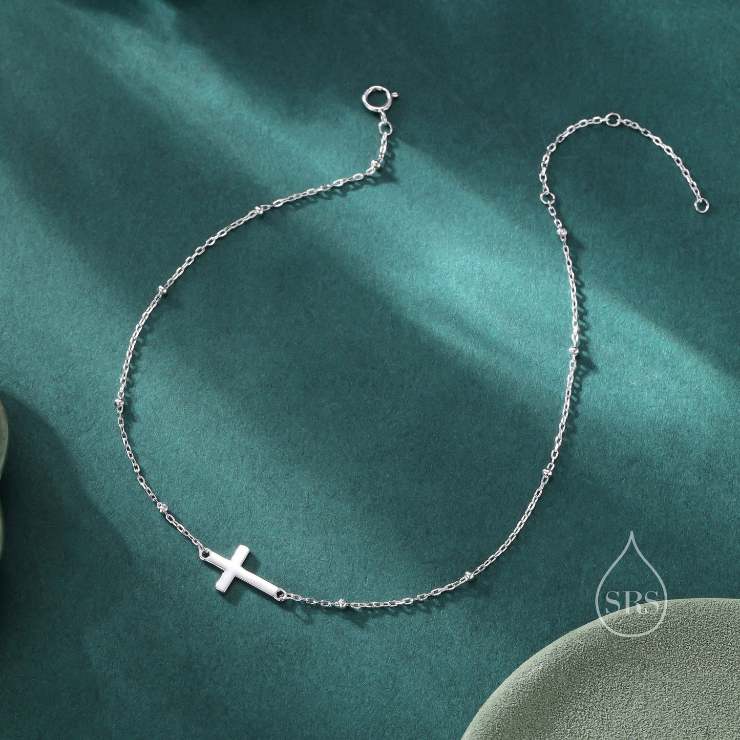 Dainty Cross Bracelet/Anklet with Satellite Chain in Sterling Silver, Silver or Gold or Rose Gold, Minimal Cross Bracelet, Minimalist