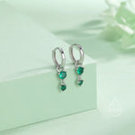 Double Emerald Green CZ Huggie Hoop Earrings in Sterling Silver, Silver or Gold, Detachable Charm Hoops, Geometric Hoop Earrings