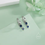 Double Sapphire Blue CZ Huggie Hoop Earrings in Sterling Silver, Silver or Gold, Detachable Charm Hoops, Geometric Hoop Earrings