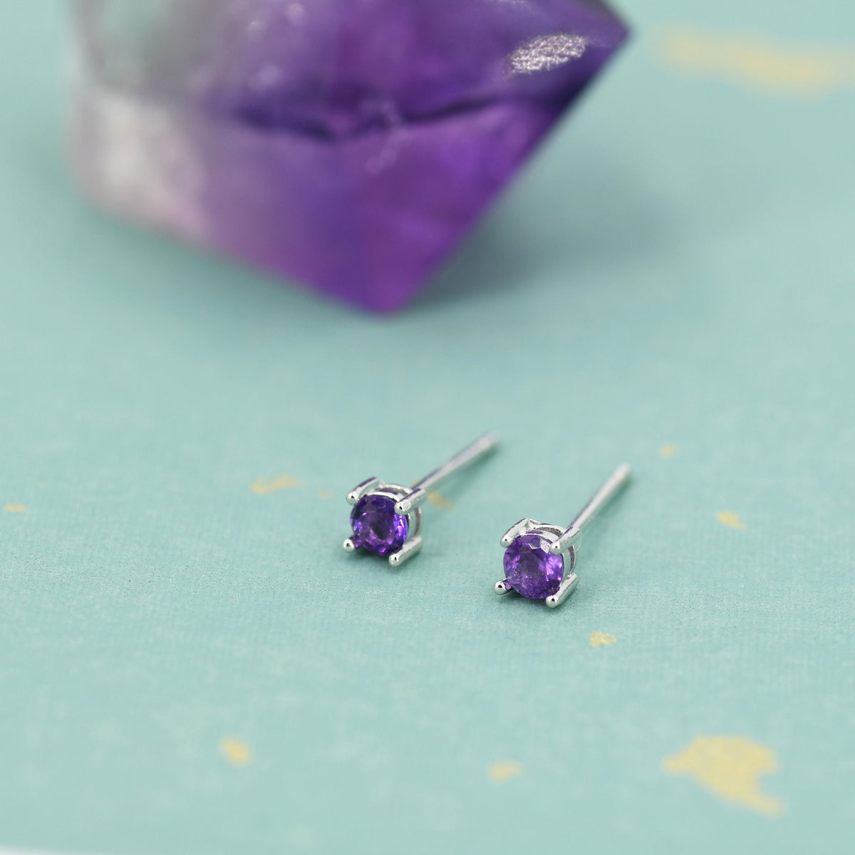 Extra Tiny 3mm Natural Amethyst Stud Earrings in Sterling Silver, Four Prong Set, Genuine Amethyst Gemstone Stud, February Birthstone