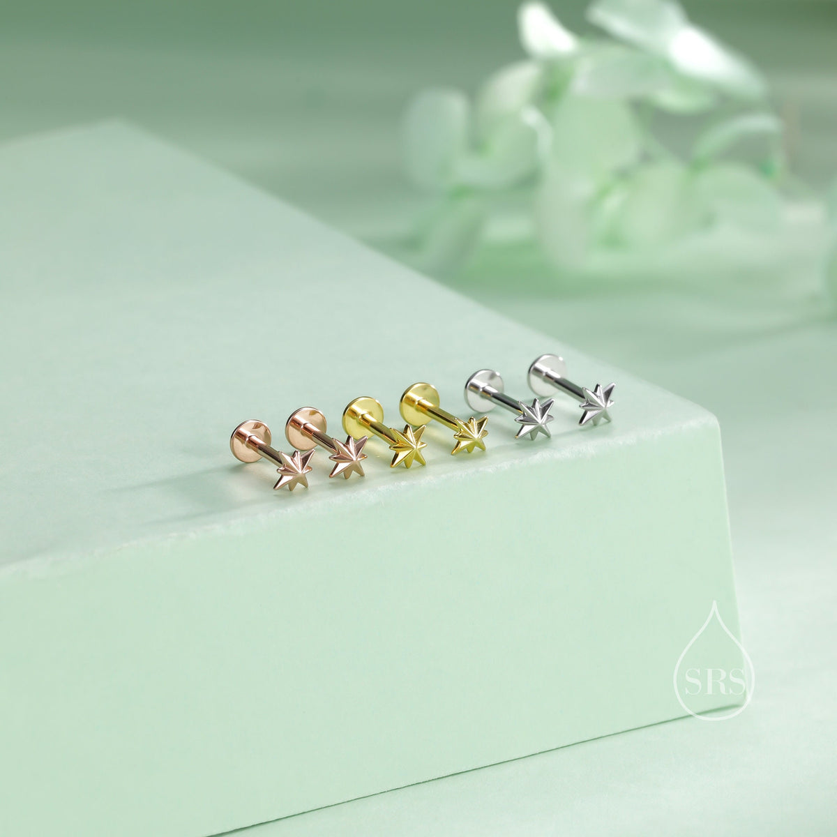 Internally Threaded Tiny Starburst Flat Back Earrings in Sterling Silver, Star Earrings, Piercing Jewellery