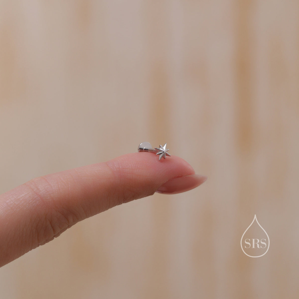 Internally Threaded Tiny Starburst Flat Back Earrings in Sterling Silver, Star Earrings, Piercing Jewellery