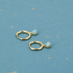 Sterling Silver Hoops with Tiny Dangling 3mm Green Opal, Aqua Green Opal Charm Dangle Hoop Earrings, Silver or Gold, Lab Opal Hoops