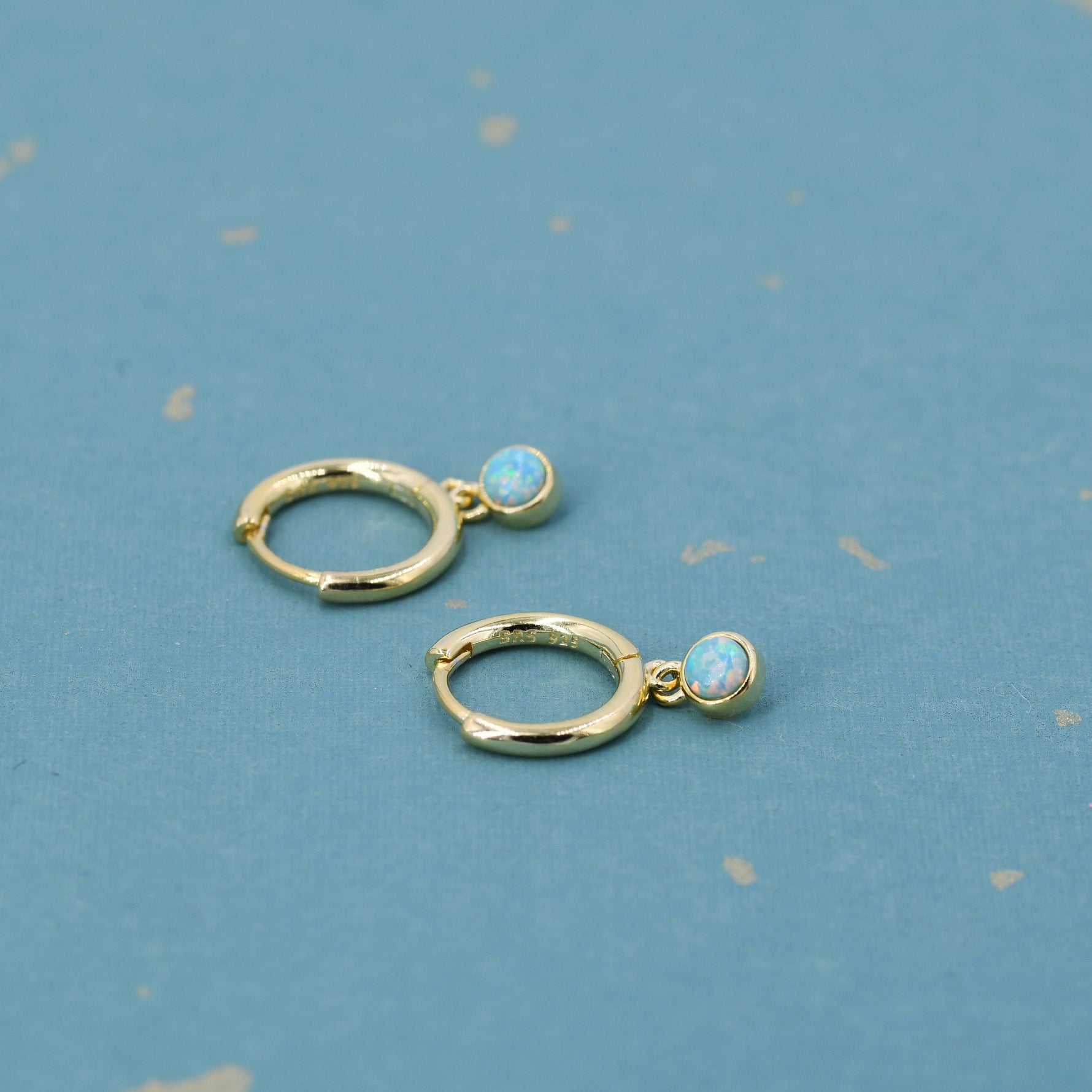Sterling Silver Hoops with Tiny Dangling 3mm Green Opal, Aqua Green Opal Charm Dangle Hoop Earrings, Silver or Gold, Lab Opal Hoops