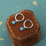Sterling Silver Hoops with Tiny Dangling 3mm Turquoise, Very Small Turquoise Charm Dangle Hoop Earrings, Silver or Gold