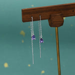Amethyst Purple CZ Droplet Threader Earrings in Sterling Silver, Silver or Gold, Pear Cut 4x6mm CZ Long Ear Threaders, Sparkly CZ Threaders