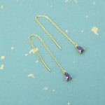 Amethyst Purple CZ Droplet Threader Earrings in Sterling Silver, Silver or Gold, Pear Cut 4x6mm CZ Long Ear Threaders, Sparkly CZ Threaders
