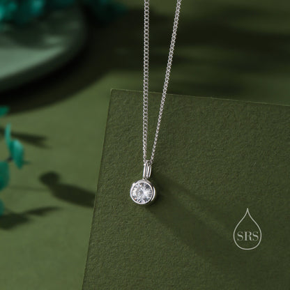 Minimalist CZ Bubble Pendant Necklace  in Sterling Silver, Silver or Gold or Rose Gold, 1 Ct Zircon Bubble Bezel Necklace, April Birthstone