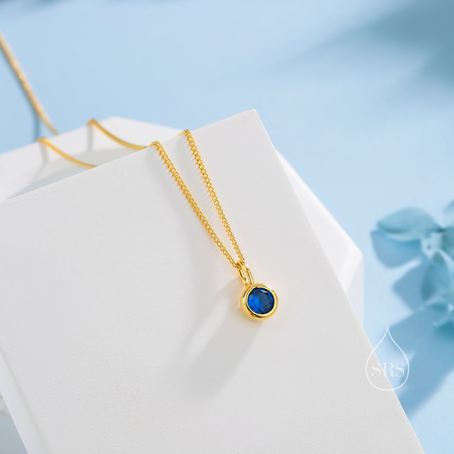 Sapphire Blue CZ Bubble Pendant Necklace  in Sterling Silver, Silver or Gold or Rose Gold, 1 Ct Zircon Bezel Necklace, September Birthstone