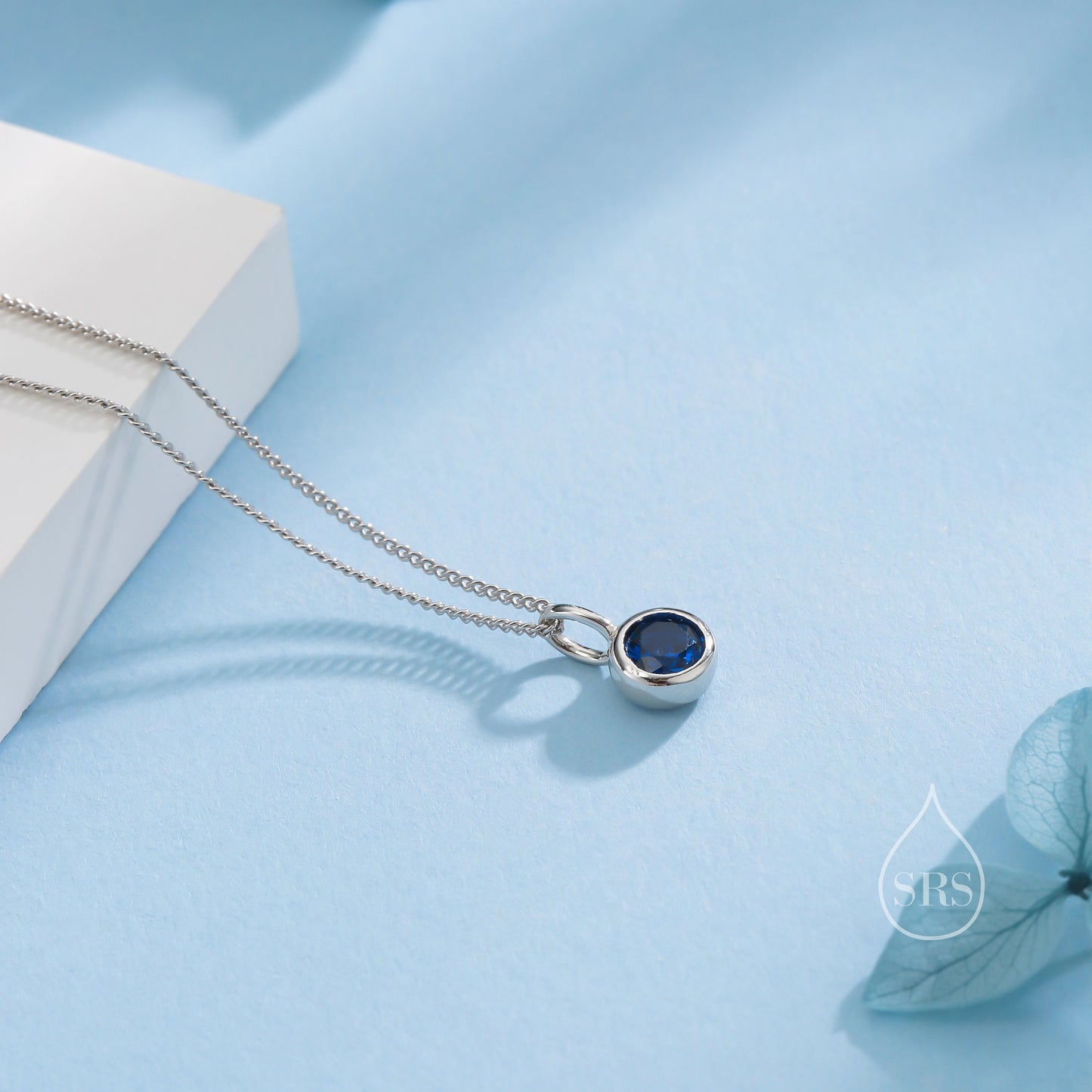 Sapphire Blue CZ Bubble Pendant Necklace  in Sterling Silver, Silver or Gold or Rose Gold, 1 Ct Zircon Bezel Necklace, September Birthstone