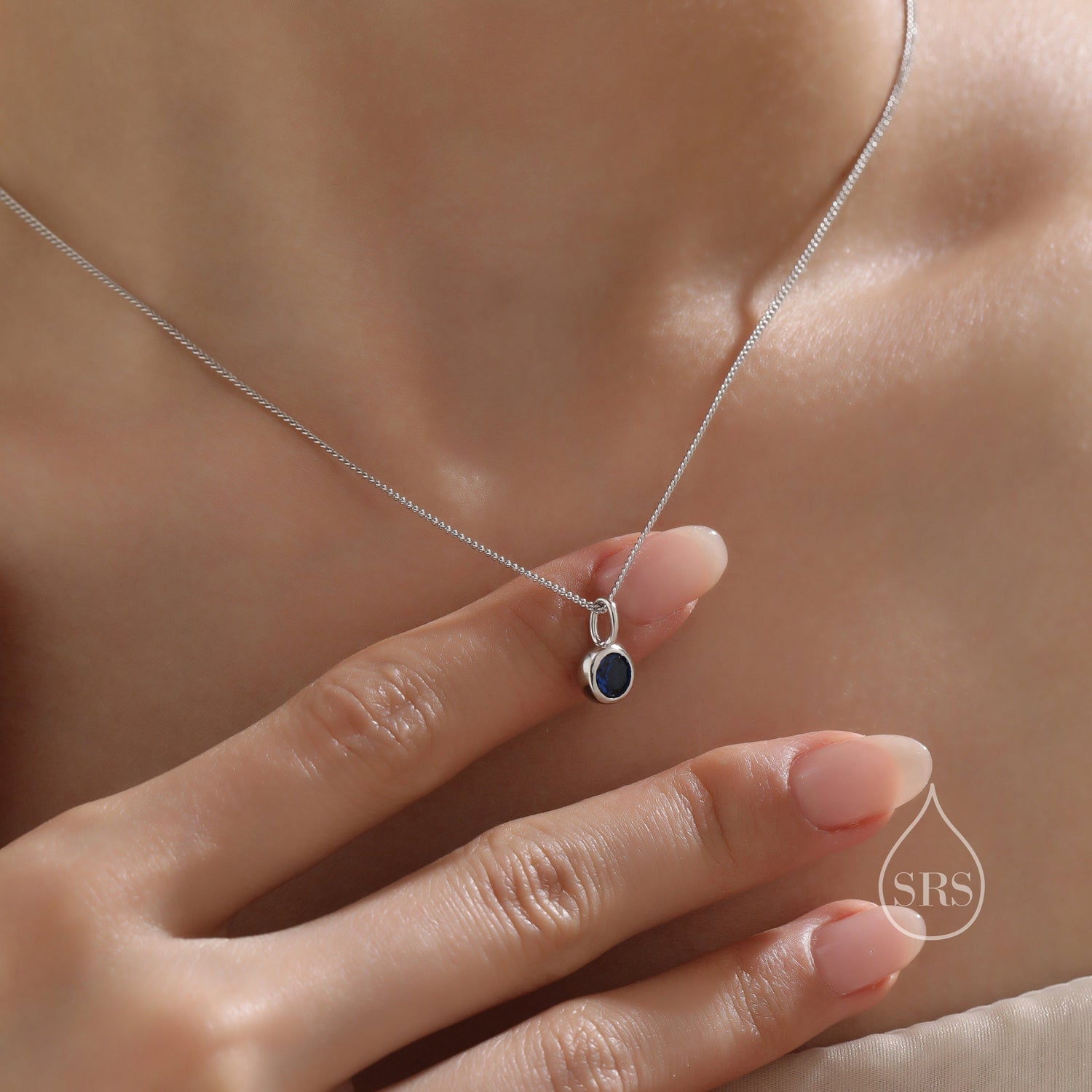 Sapphire Blue CZ Bubble Pendant Necklace