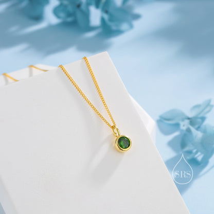 Emerald Green CZ Bubble Pendant Necklace  in Sterling Silver, Silver or Gold or Rose Gold, 1 Ct Zircon Bezel Necklace, May Birthstone