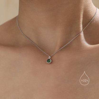 Emerald Green CZ Bubble Pendant Necklace  in Sterling Silver, Silver or Gold or Rose Gold, 1 Ct Zircon Bezel Necklace, May Birthstone