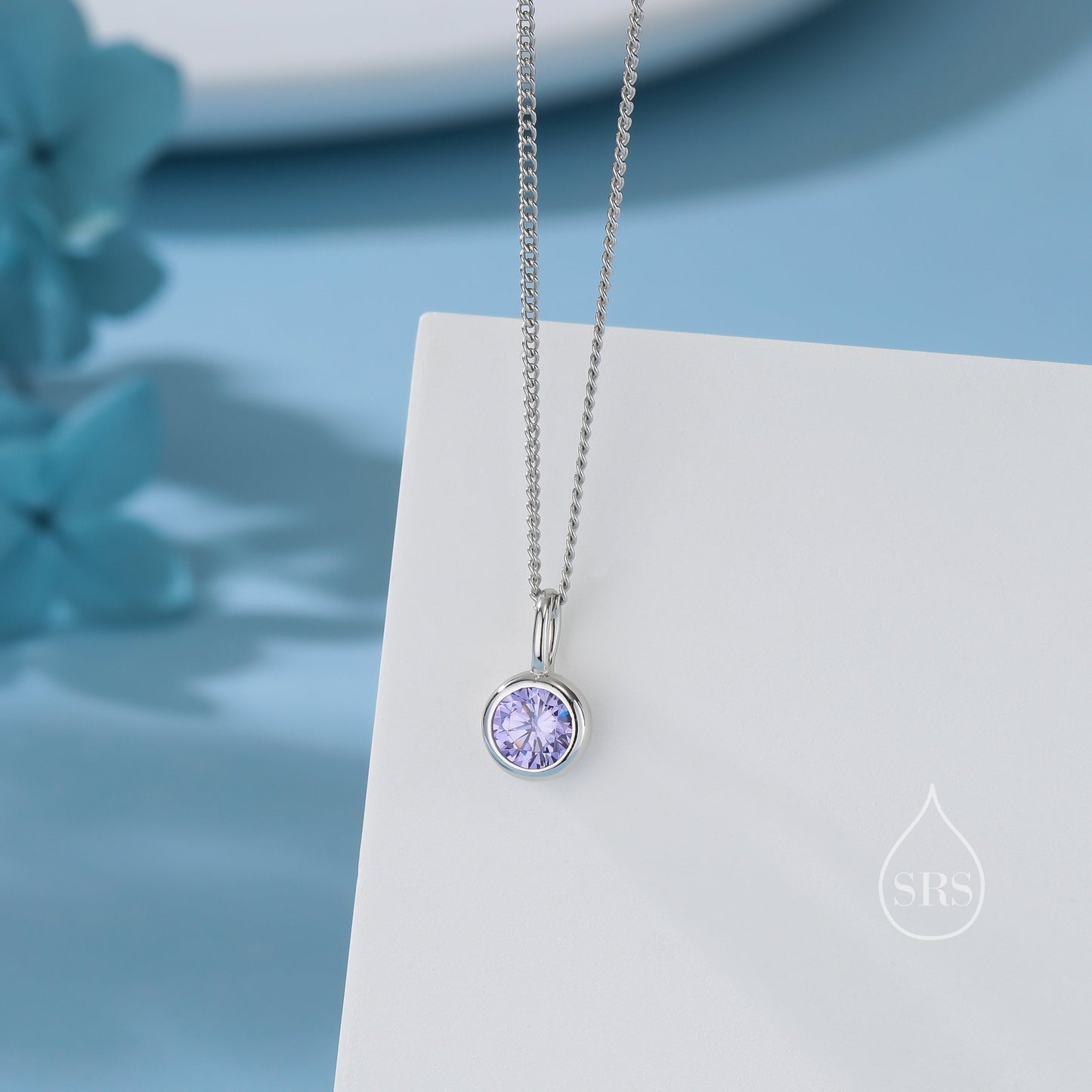 Tanzanite Blue CZ Bubble Pendant Necklace  in Sterling Silver, Silver or Gold or Rose Gold, 1 Ct Zircon Bezel Necklace, December Birthstone