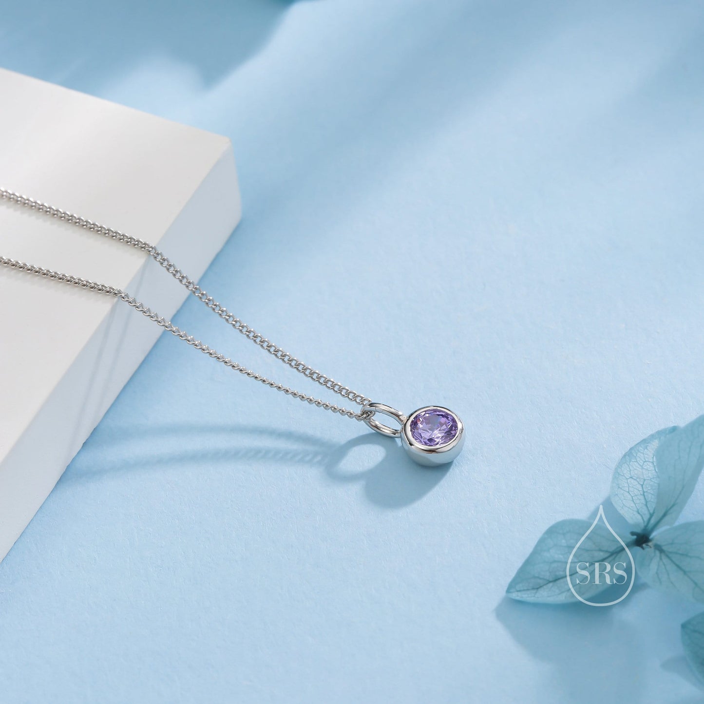 Tanzanite Blue CZ Bubble Pendant Necklace  in Sterling Silver, Silver or Gold or Rose Gold, 1 Ct Zircon Bezel Necklace, December Birthstone