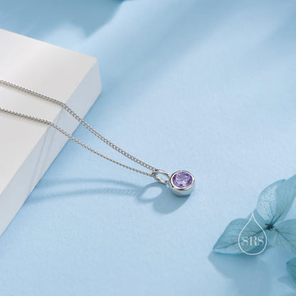 Tanzanite Blue CZ Bubble Pendant Necklace  in Sterling Silver, Silver or Gold or Rose Gold, 1 Ct Zircon Bezel Necklace, December Birthstone