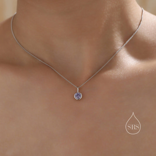 Tanzanite Blue CZ Bubble Pendant Necklace  in Sterling Silver, Silver or Gold or Rose Gold, 1 Ct Zircon Bezel Necklace, December Birthstone