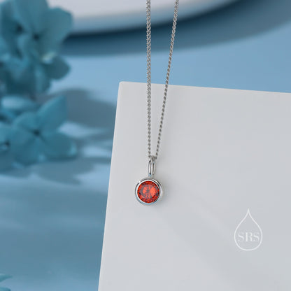 Garnet Red CZ Bubble Pendant Necklace  in Sterling Silver, Silver or Gold or Rose Gold, 1 Ct Zircon Bezel Necklace, January Birthstone