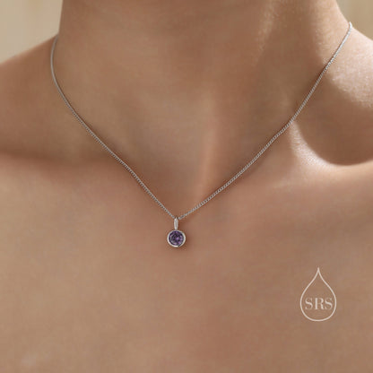 Alexandrite Purple Blue CZ Bubble Pendant Necklace  in Sterling Silver, Silver or Gold or Rose Gold,  Bezel Necklace, June Birthstone